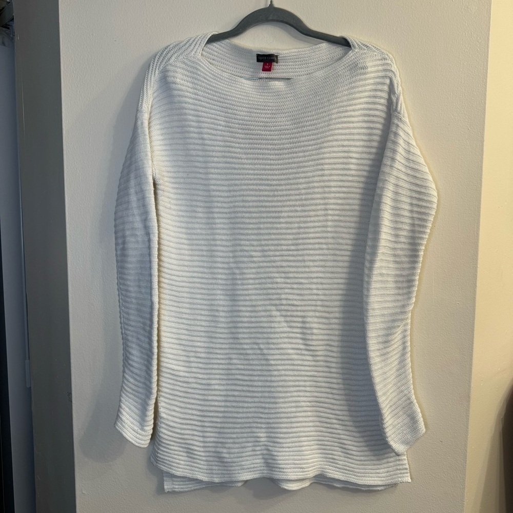 Vince Camuto White Ribbed Knit Cozy Sweater Size Small